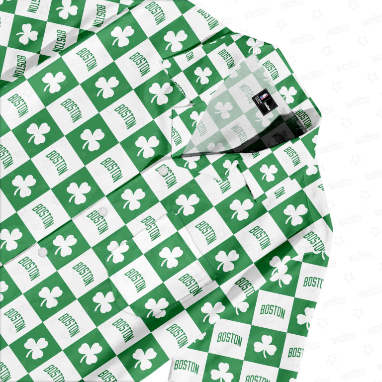 Boston Celtics Clover Checkerboard Hawaiian Shirt