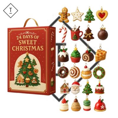Gingerbread Candy Cane Christmas Tree Ornaments Advent Calendar 24 Miniature Sweet Treats Holiday Set